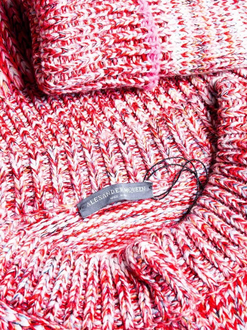 Alexander McQueen Tweed Knitted Peplum Sweater Pink Multicolor-designer resale
