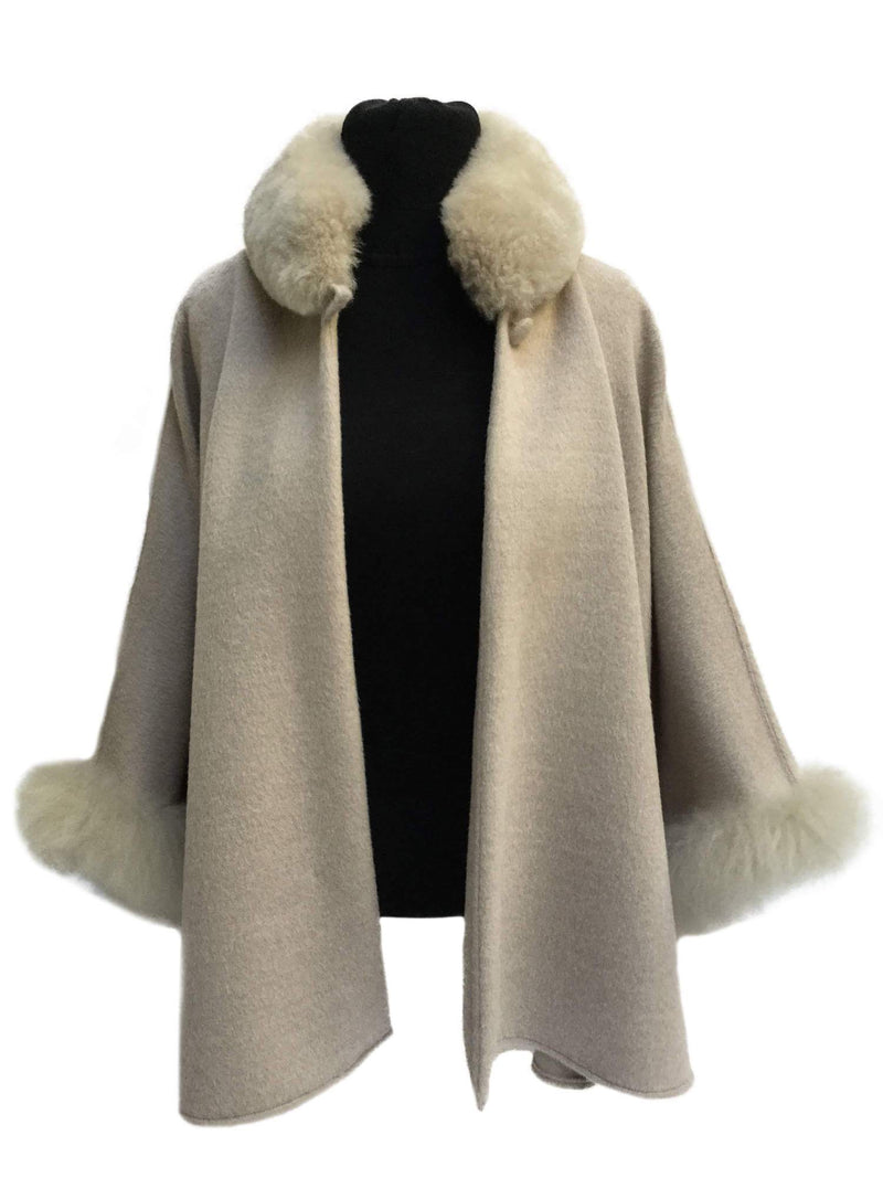 Alpaca Cape Fur Collar Taupe-designer resale