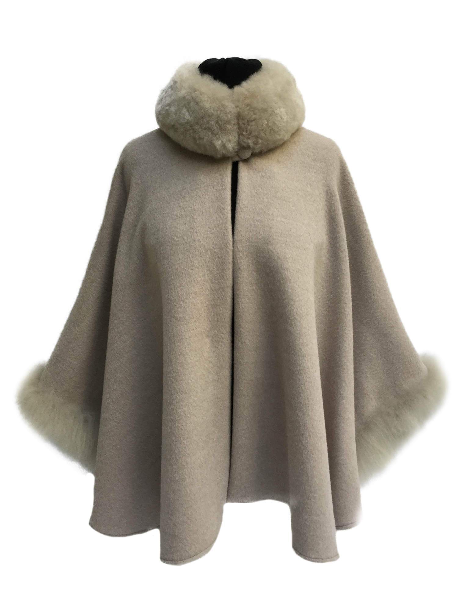Alpaca Cape Fur Collar Taupe-designer resale