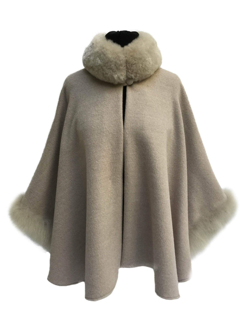 Alpaca Cape Fur Collar Taupe-designer resale
