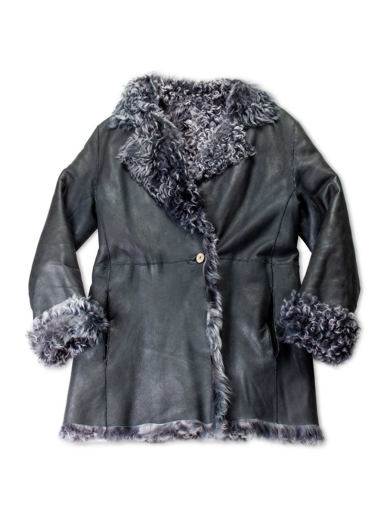 Anagram Reversible Curly Lamb Leather Teddy Bear Coat Grey-designer resale