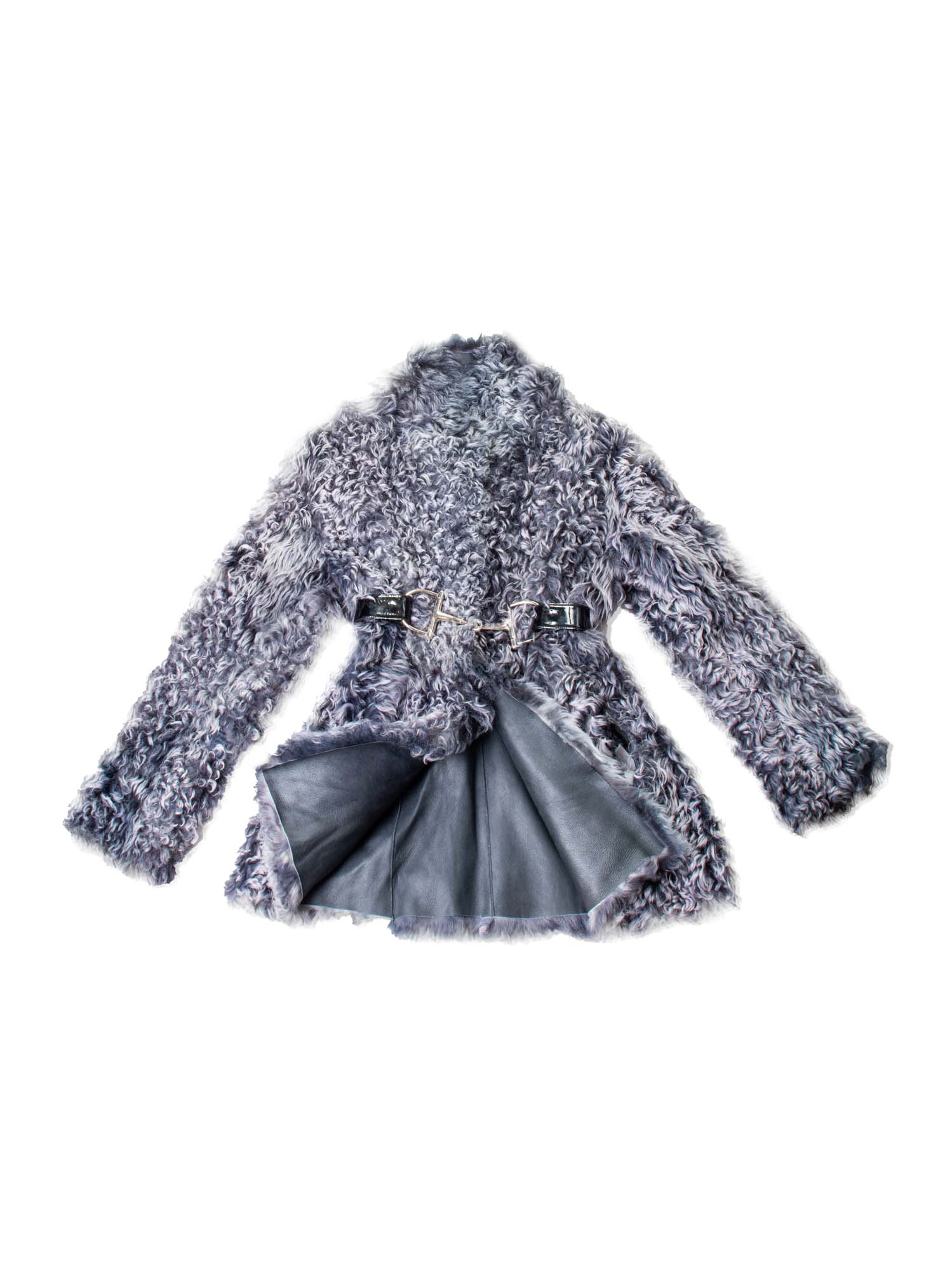 Anagram Reversible Curly Lamb Leather Teddy Bear Coat Grey-designer resale