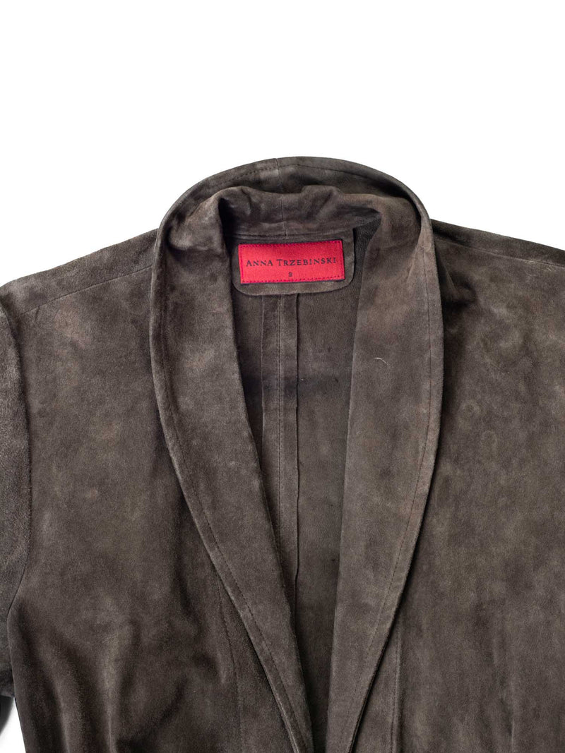 Anna Trzebinski Suede Leather Beaded A Line Coat Brown-designer resale