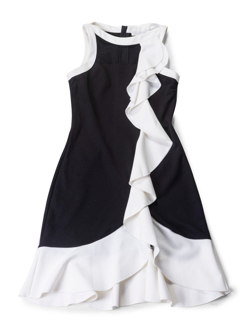 Anne Fontaine Knit Ruffled Midi Dress Black White-designer resale