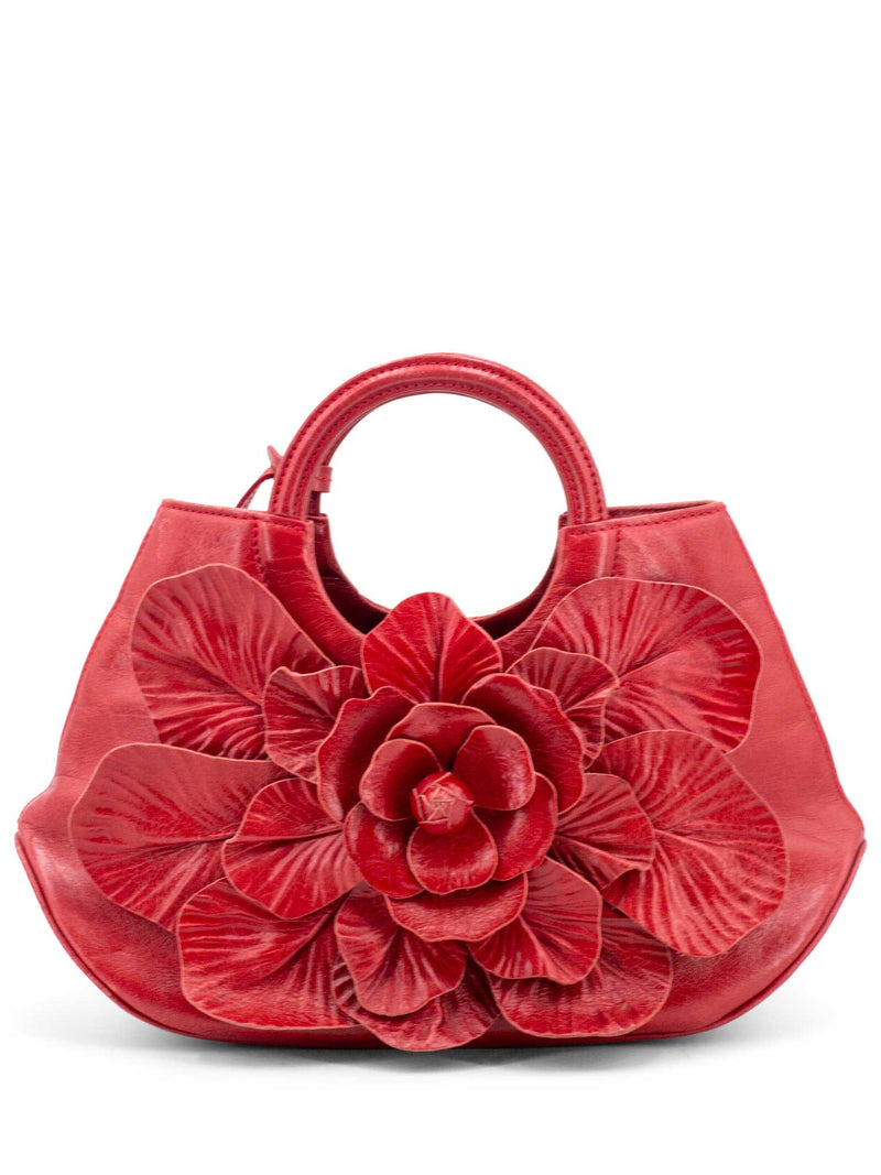 Anne Fontaine Leather Mini Flower Signature Scarlet Bag Red-designer resale