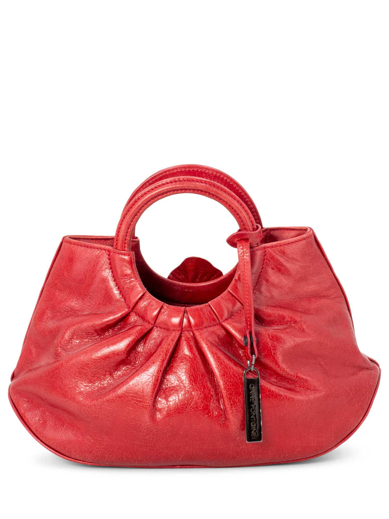 Anne Fontaine Leather Mini Flower Signature Scarlet Bag Red-designer resale