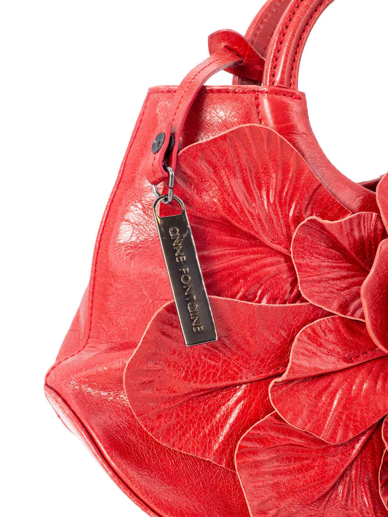 Anne Fontaine Leather Mini Flower Signature Scarlet Bag Red-designer resale
