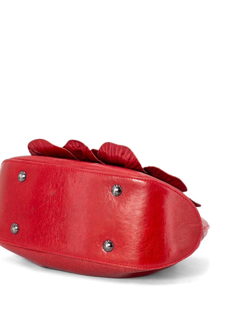 Anne Fontaine Leather Mini Flower Signature Scarlet Bag Red-designer resale