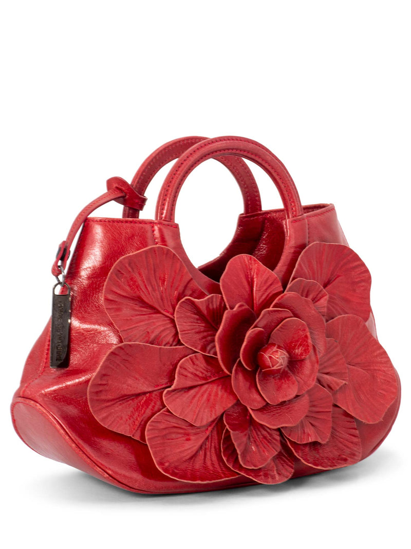 Anne Fontaine Leather Mini Flower Signature Scarlet Bag Red-designer resale