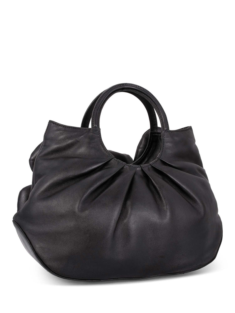 Anne Fontaine Leather Runway Large Flower Bag Black-designer resale
