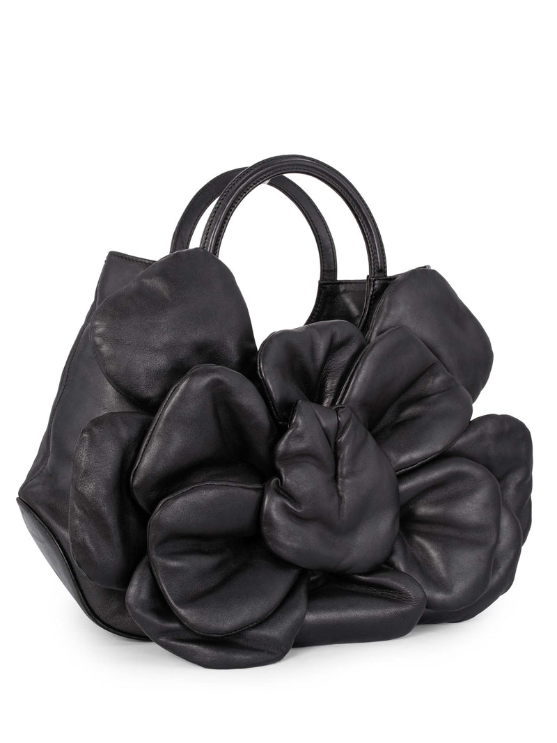 Anne Fontaine Leather Runway Large Flower Bag Black-designer resale