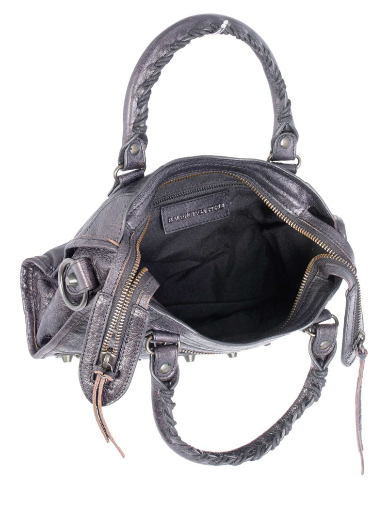 Balenciaga Distressed Leather Classic Hardware Mini City Bag Black-designer resale
