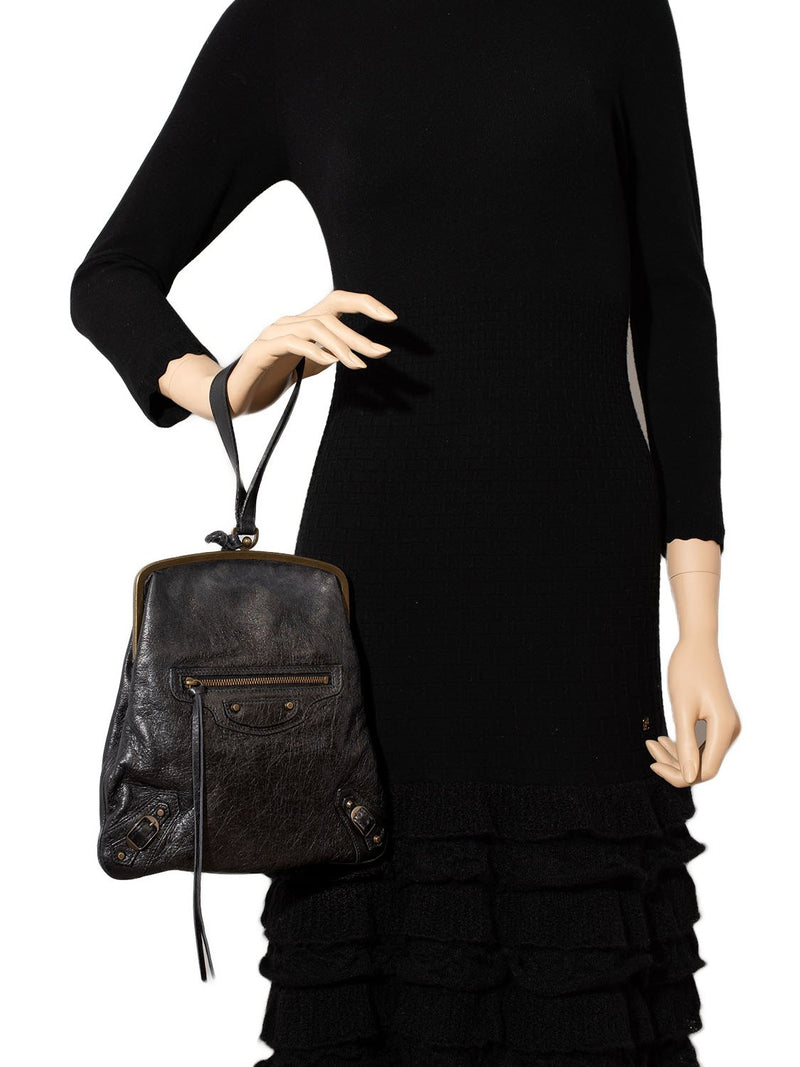 Balenciaga Leather City Wristlet Bag Black-designer resale