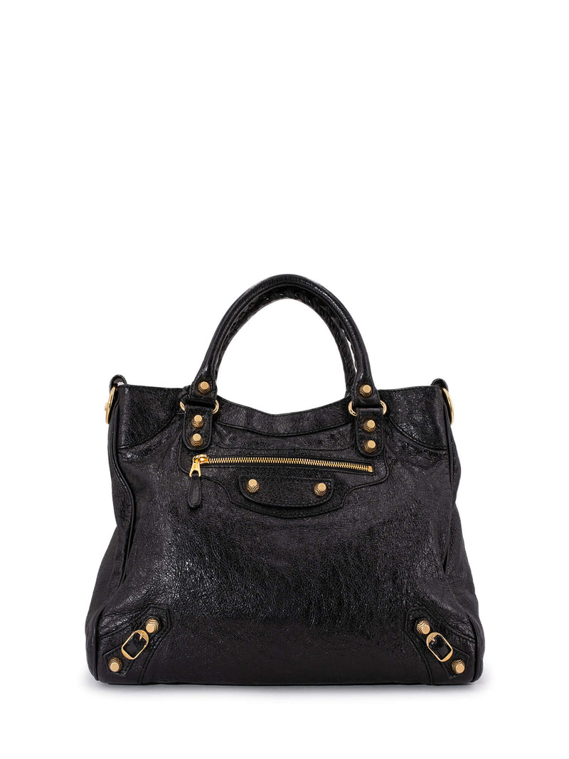 Balenciaga Leather Gold City Shoulder Bag Black-designer resale
