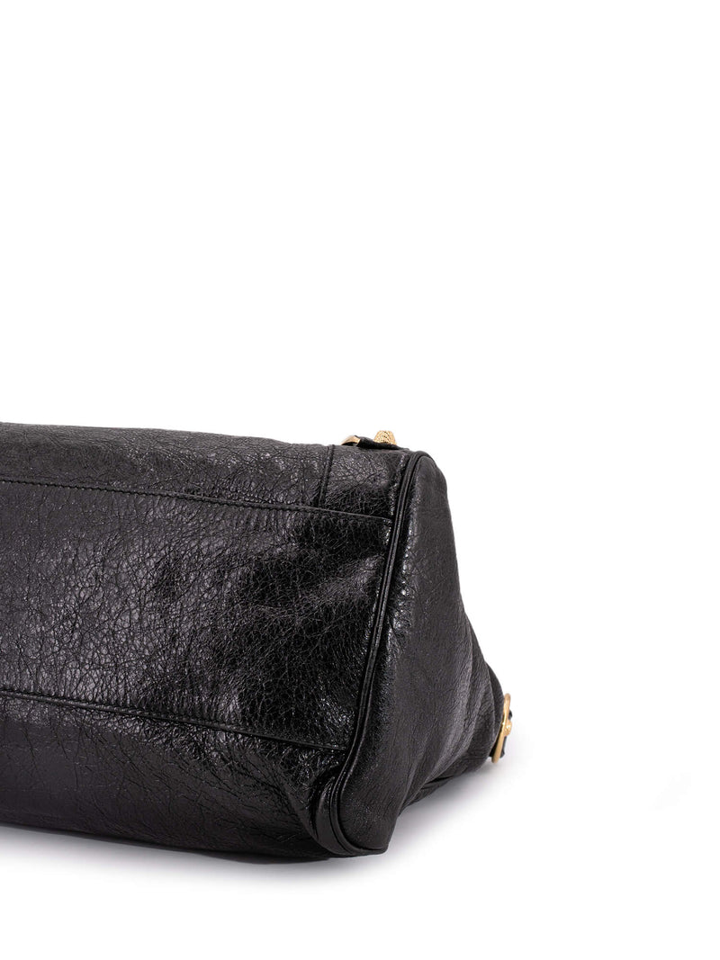 Balenciaga Leather Gold City Shoulder Bag Black-designer resale