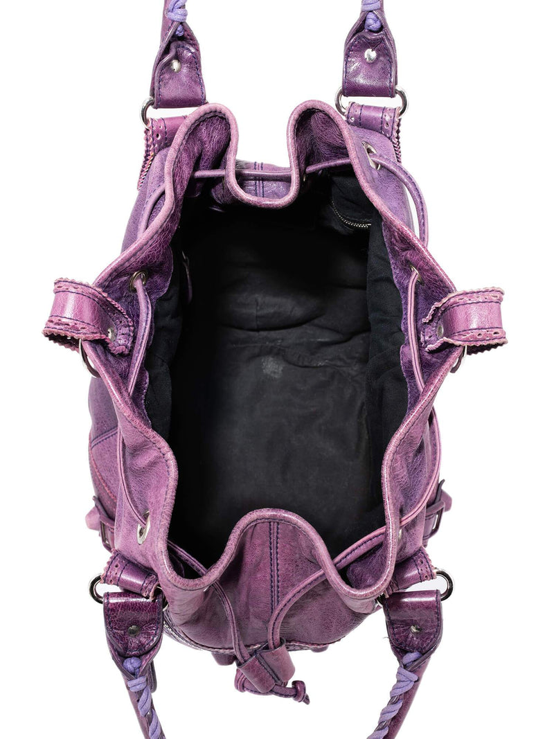 Balenciaga Leather Large Pompon Bucket Bag Purple-designer resale