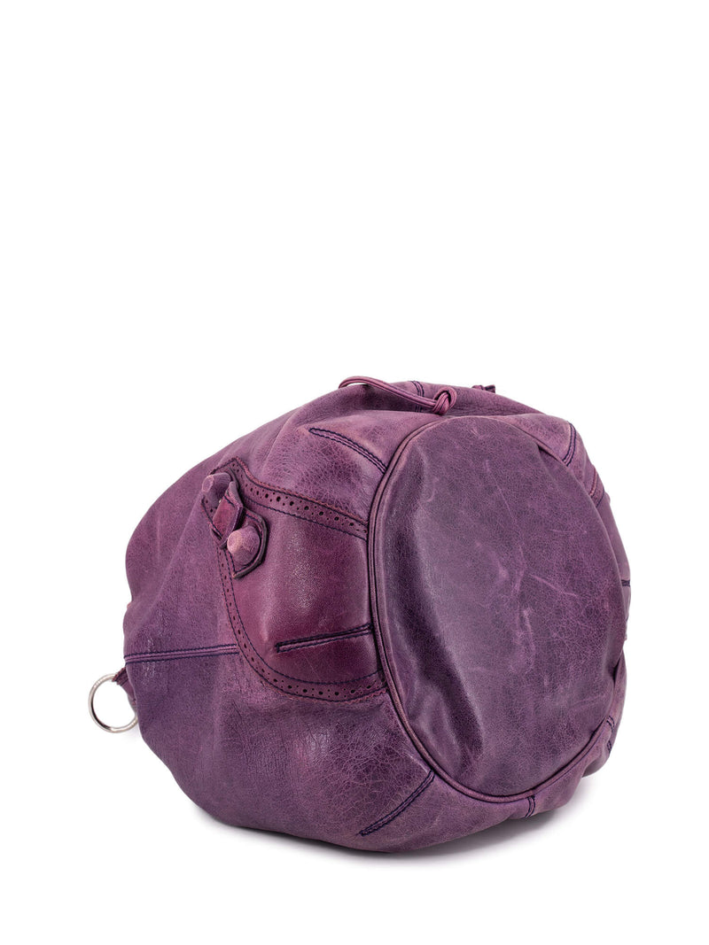Balenciaga Leather Large Pompon Bucket Bag Purple-designer resale