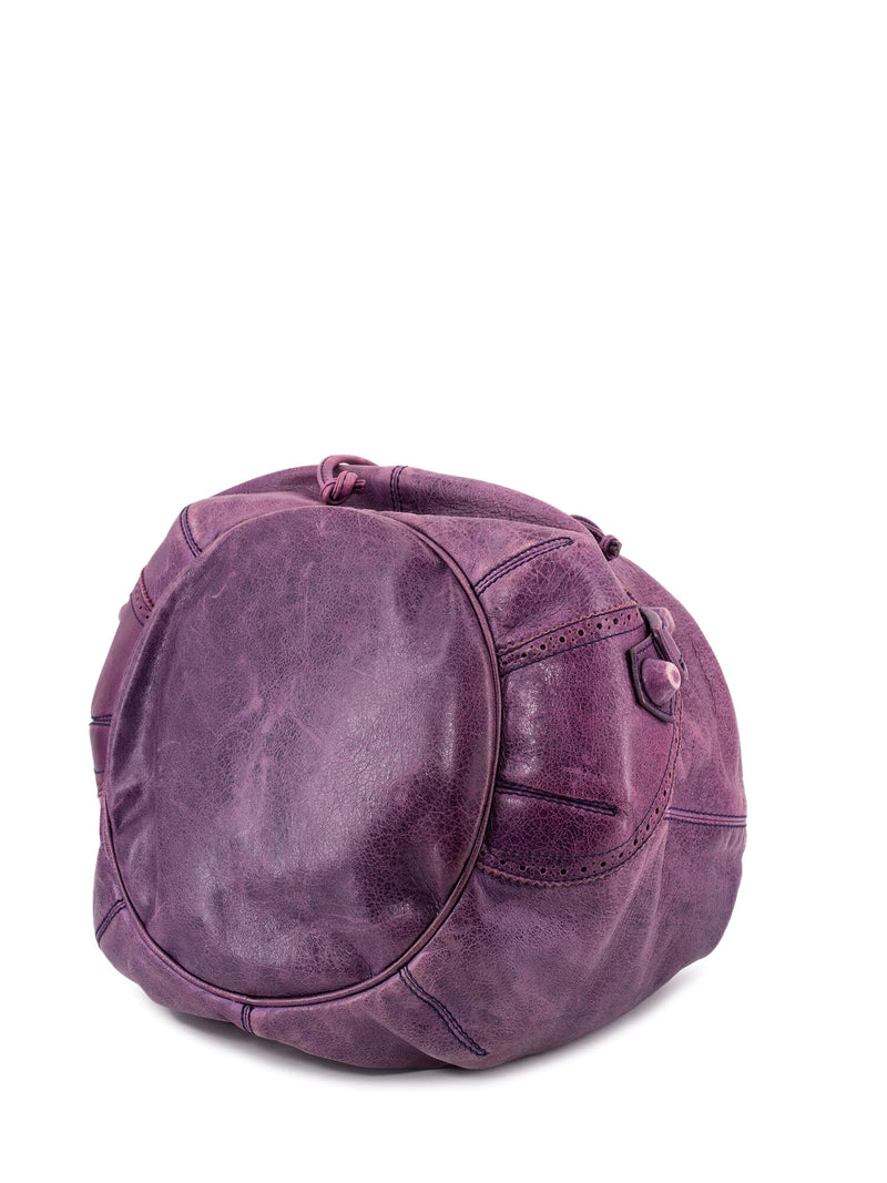 Balenciaga Leather Large Pompon Bucket Bag Purple-designer resale