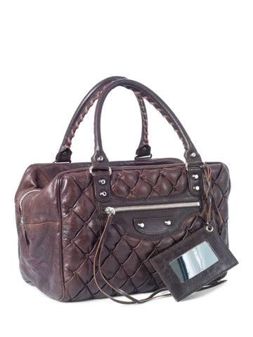 Balenciaga Motocross Classic Matelasse Handle Bag Brown-designer resale