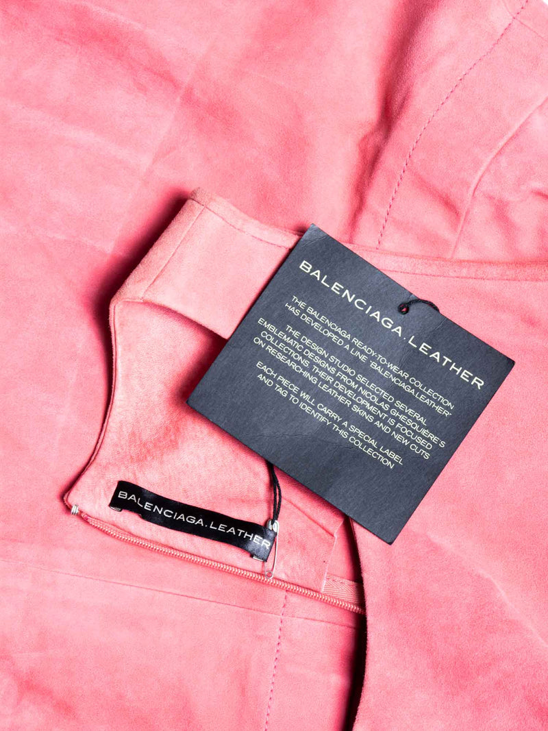 Balenciaga Suede Lambskin Leather A-Line Mini Dress Pink-designer resale