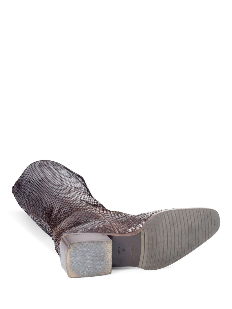 Bally Genuine Snakeskin Riding Flat Boots Brown-designer resale