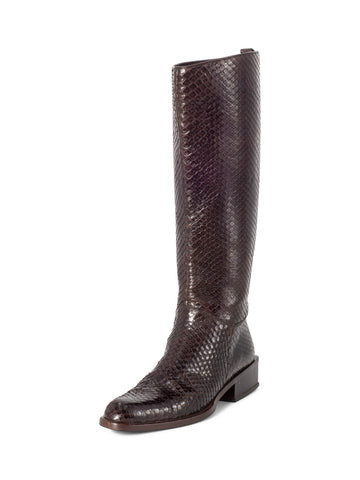 Bally Genuine Snakeskin Riding Flat Boots Brown-designer resale