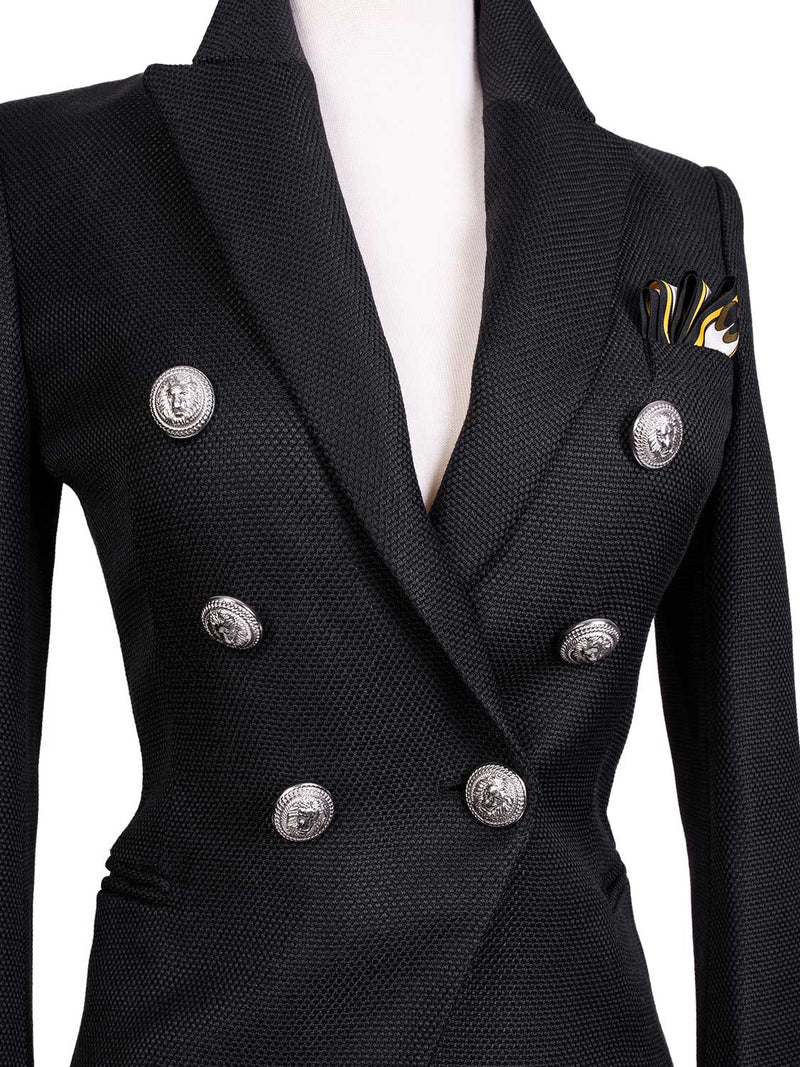 Balmain Tweed Double Breasted Jacket Black-designer resale