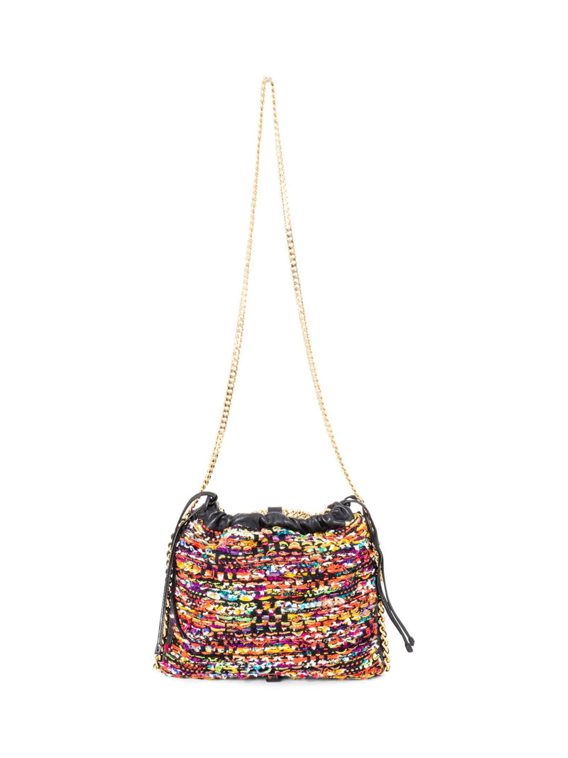 Balmain Tweed Leather Bucket Messenger Bag Multicolor-designer resale