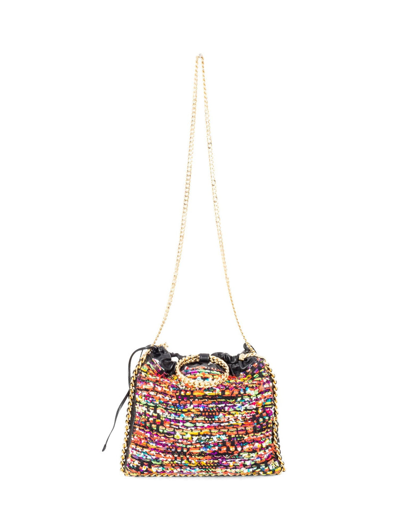 Balmain Tweed Leather Bucket Messenger Bag Multicolor-designer resale