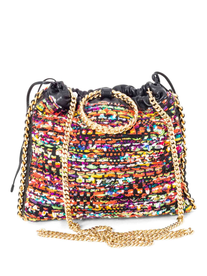 Balmain Tweed Leather Bucket Messenger Bag Multicolor-designer resale