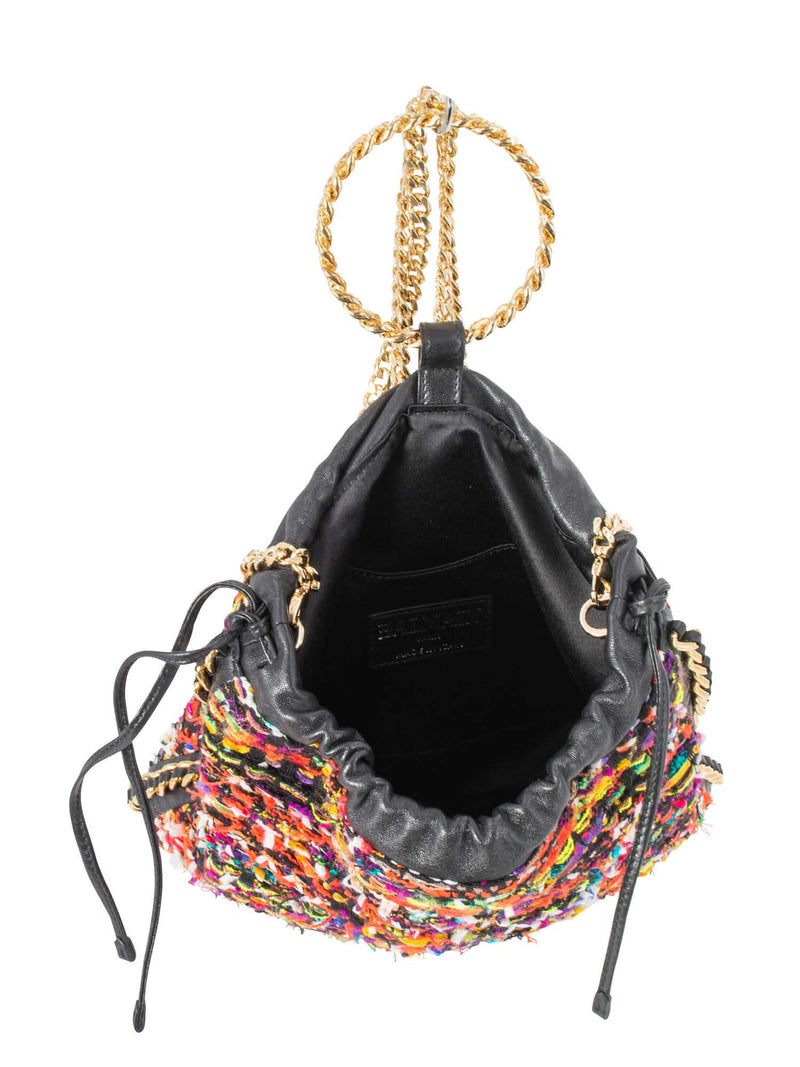 Balmain Tweed Leather Bucket Messenger Bag Multicolor-designer resale