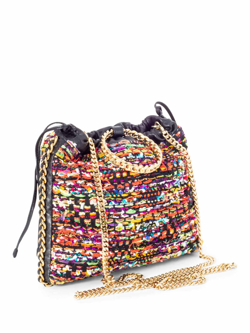 Balmain Tweed Leather Bucket Messenger Bag Multicolor-designer resale
