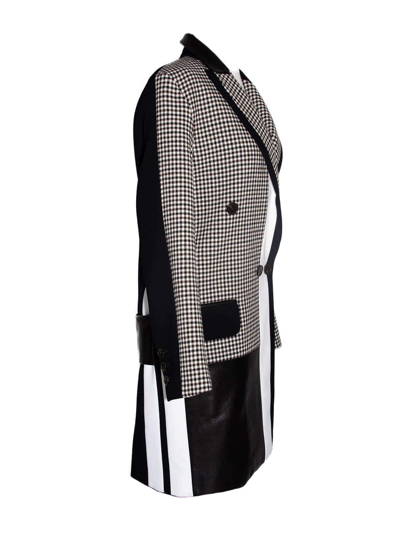 Barbra Bui Cotton Lambskin Houndstooth Long Jacket White Black-designer resale