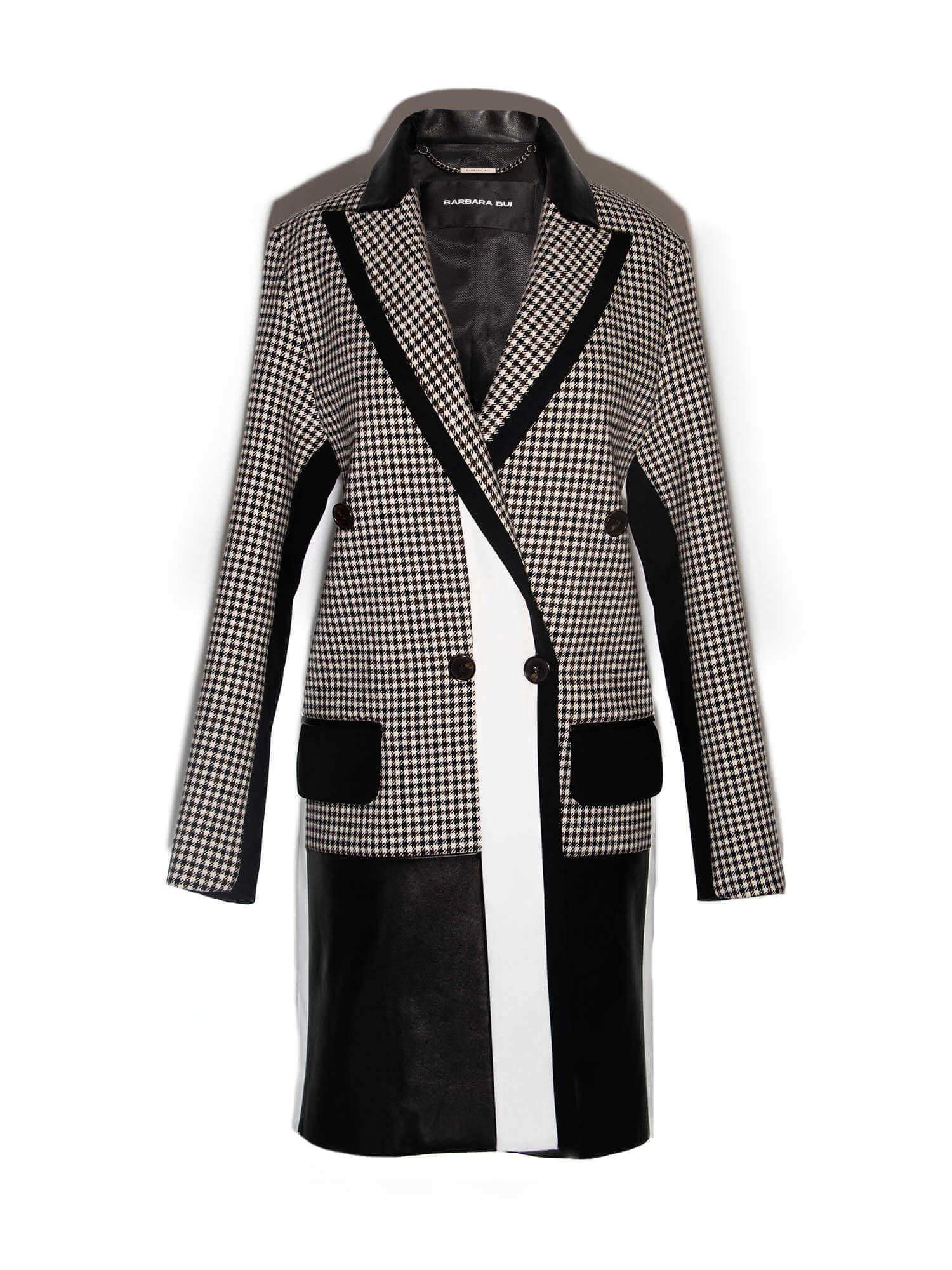 Barbra Bui Cotton Lambskin Houndstooth Long Jacket White Black-designer resale