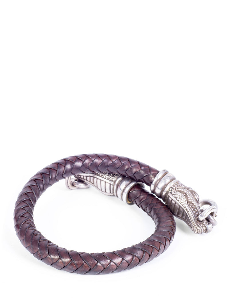 Barry Kieselstein-Cord Silver Double Alligator Head Braided Leather Necklace-designer resale