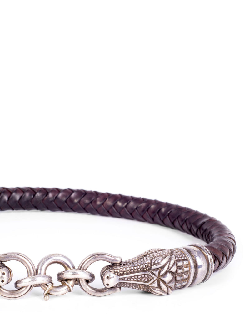 Barry Kieselstein-Cord Silver Double Alligator Head Braided Leather Necklace-designer resale