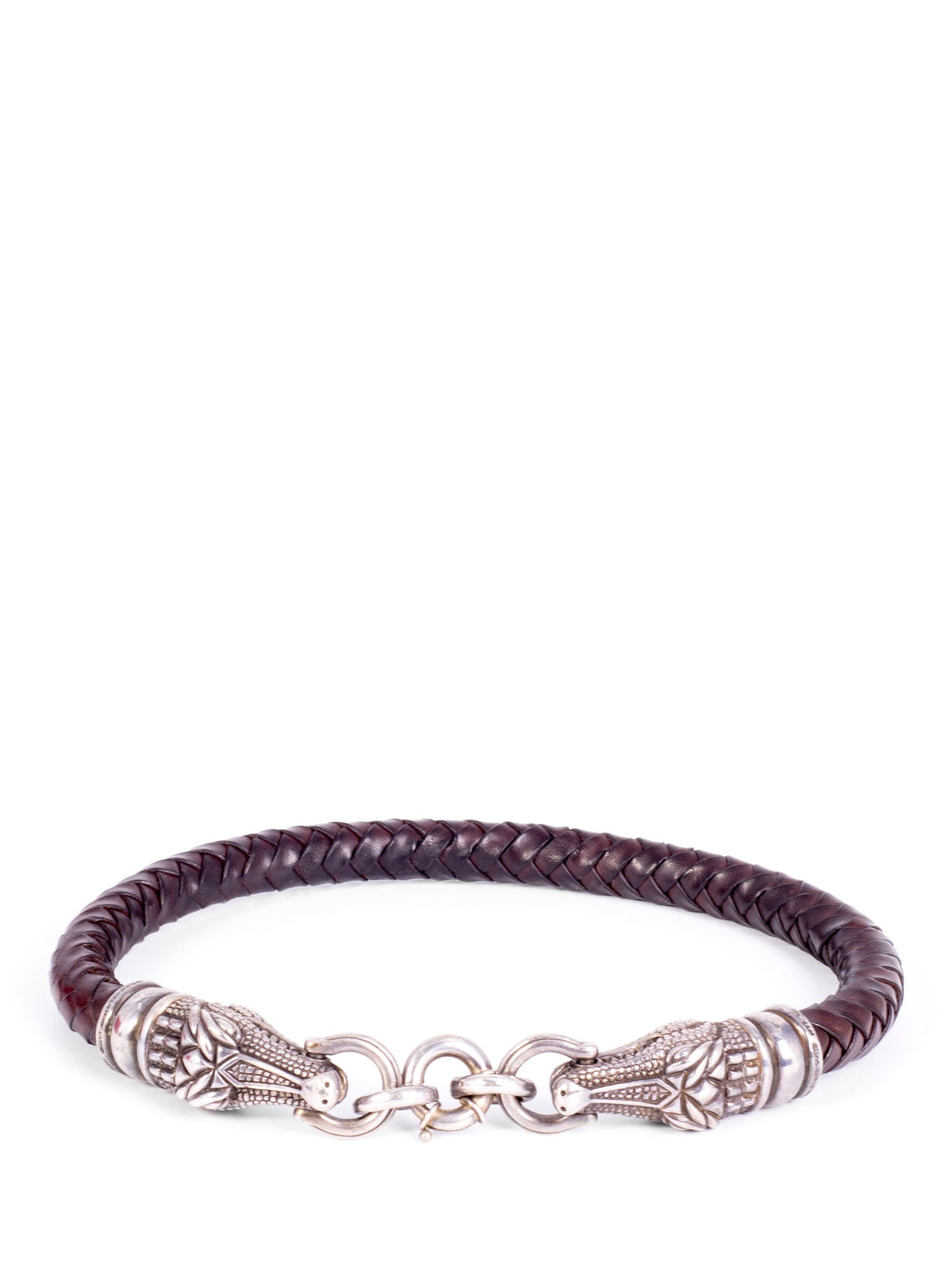Barry Kieselstein-Cord Silver Double Alligator Head Braided Leather Necklace-designer resale