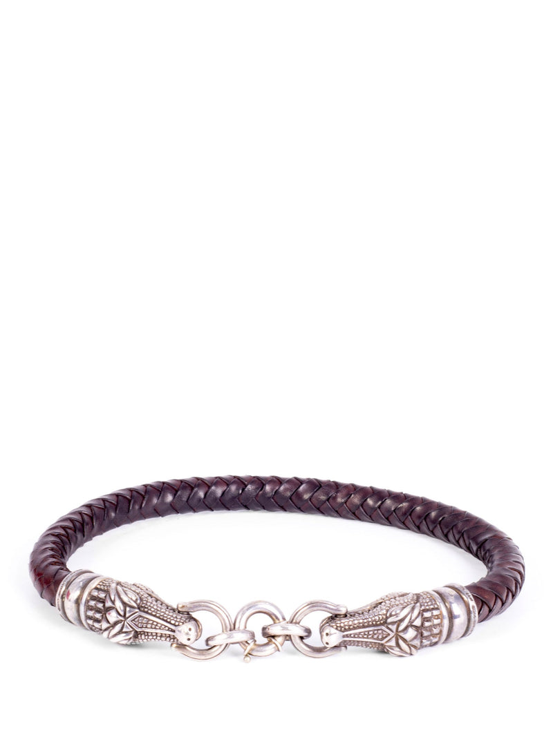 Barry Kieselstein-Cord Silver Double Alligator Head Braided Leather Necklace-designer resale