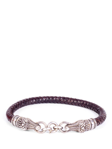 Barry Kieselstein-Cord Silver Double Alligator Head Braided Leather Necklace-designer resale