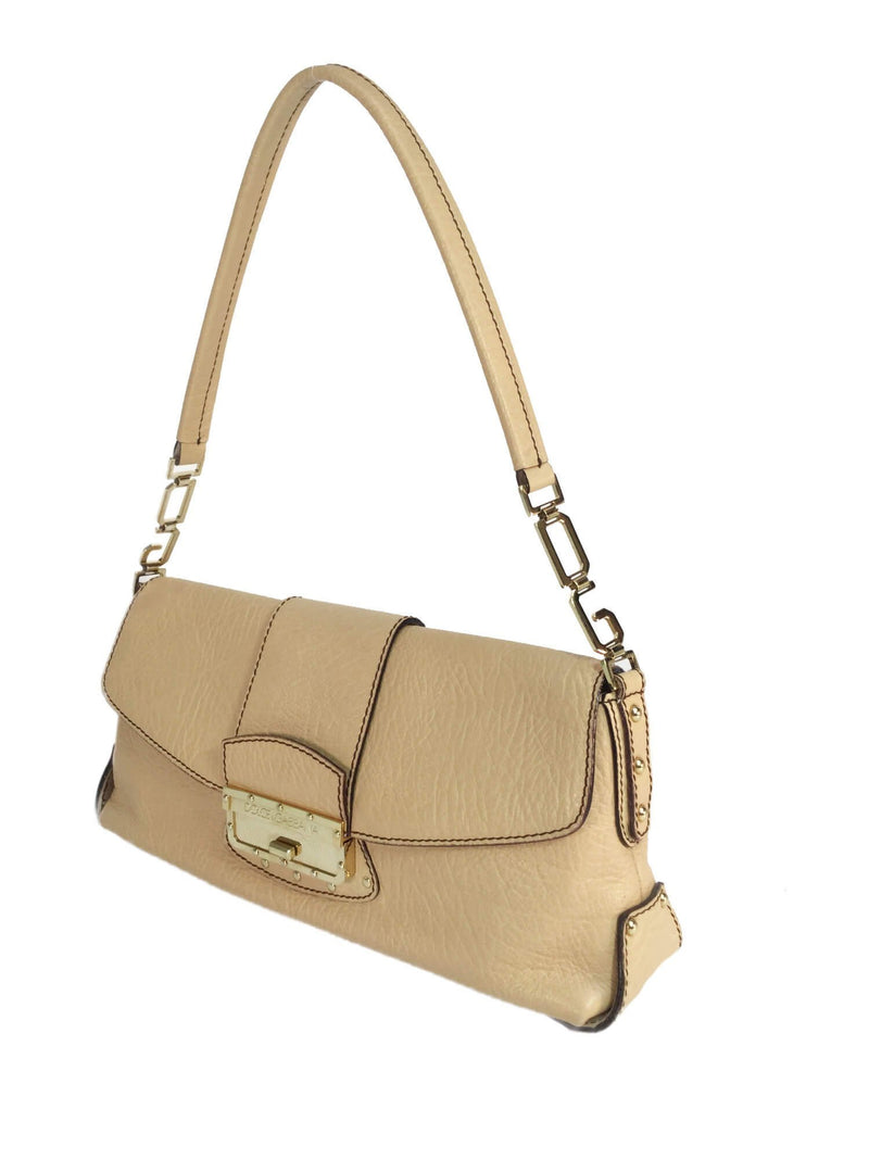 Beige Pebble Leather Flap Bag Gold Hardware-designer resale