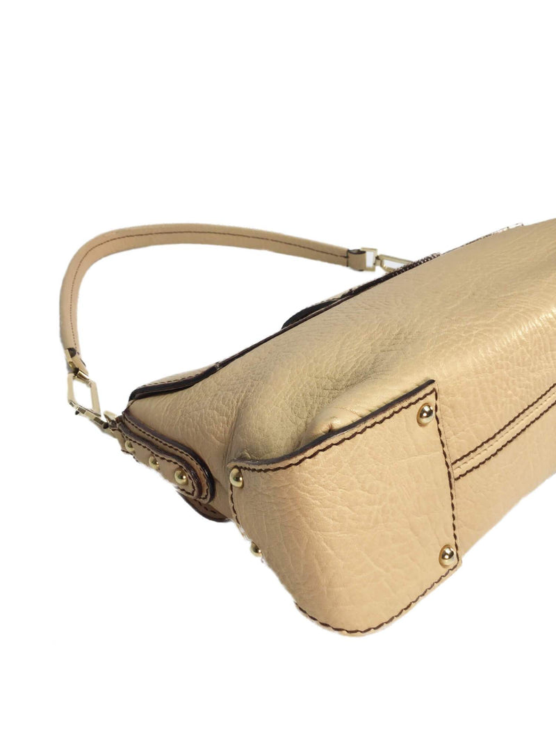 Beige Pebble Leather Flap Bag Gold Hardware-designer resale