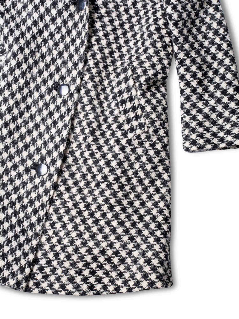 Bill Blass Vintage Alpaca Houndstooth Wool Swing Coat Black White-designer resale