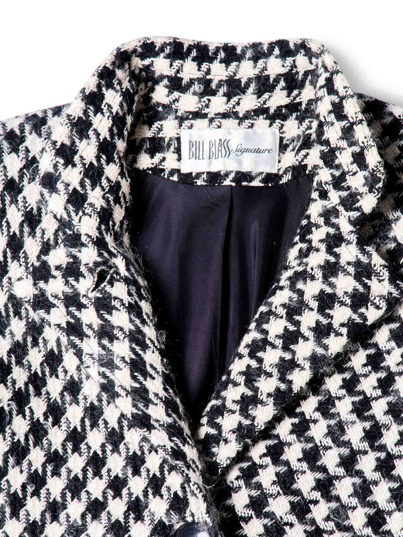 Bill Blass Vintage Alpaca Houndstooth Wool Swing Coat Black White-designer resale