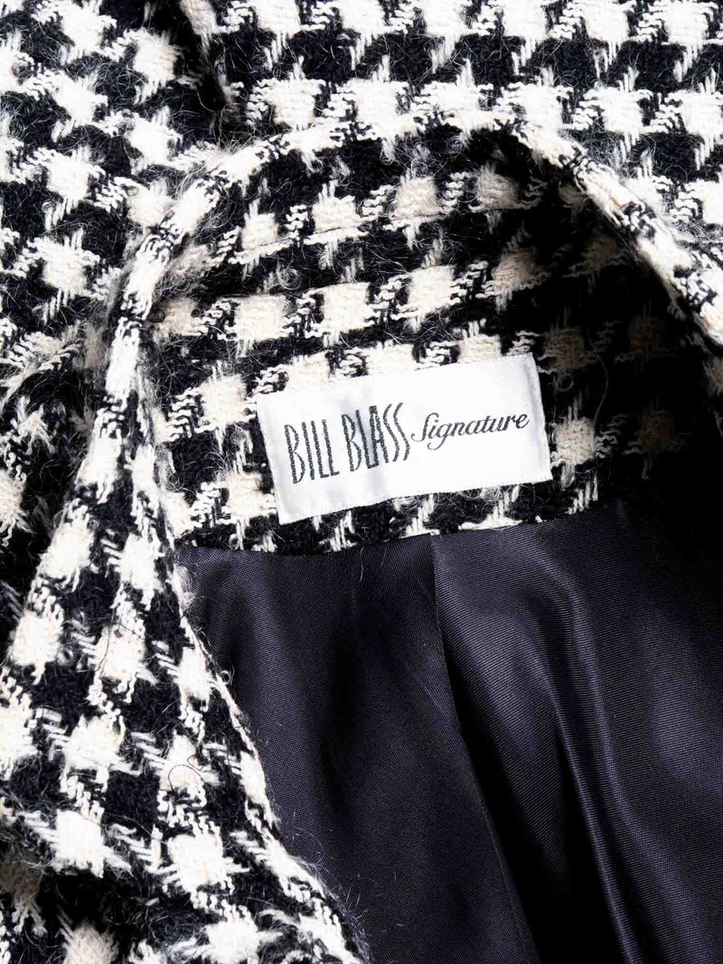 Bill Blass Vintage Alpaca Houndstooth Wool Swing Coat Black White-designer resale