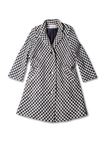 Bill Blass Vintage Alpaca Houndstooth Wool Swing Coat Black White-designer resale