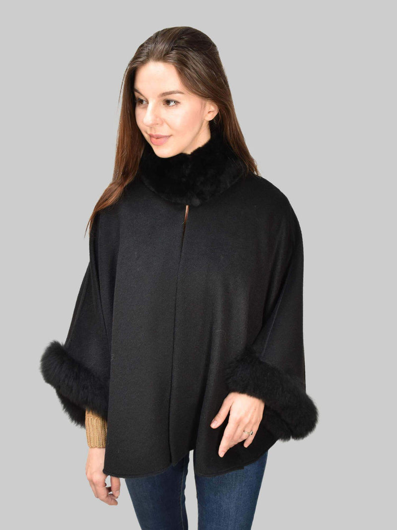 Black Alpaca Cape Coat Fur Collar-designer resale