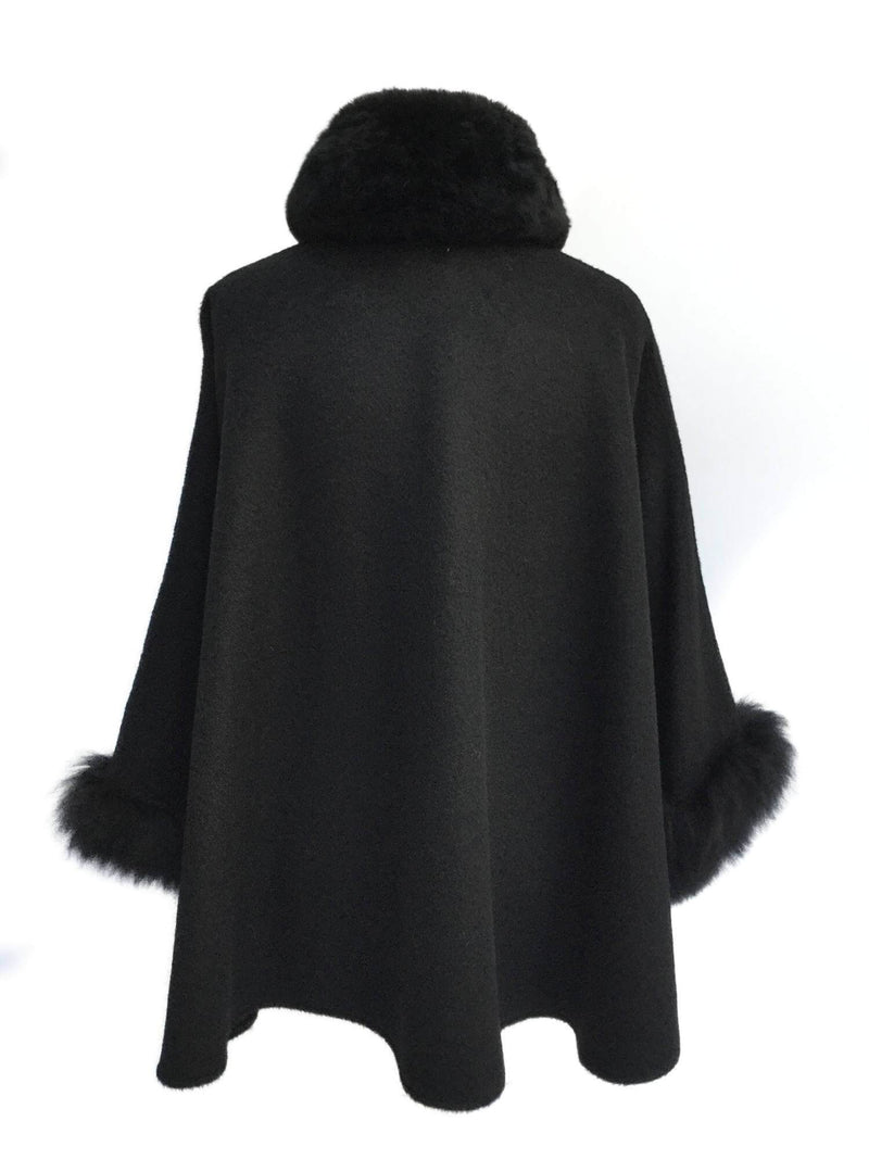 Black Alpaca Cape Coat Fur Collar-designer resale