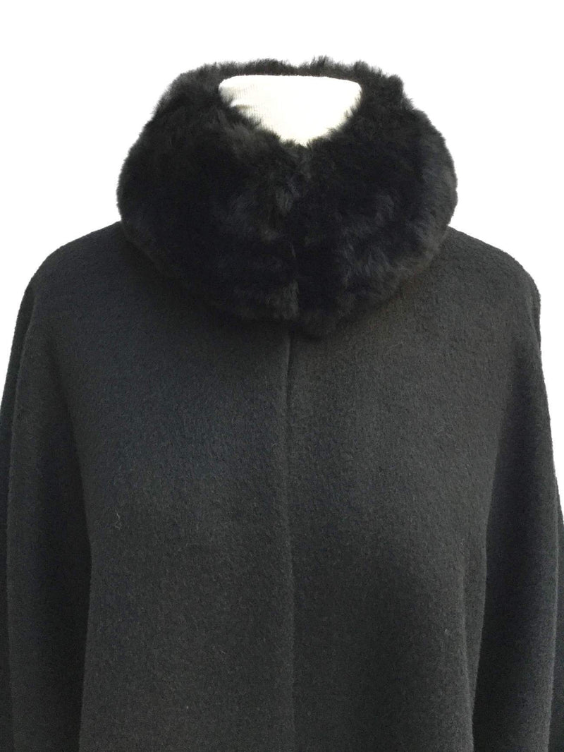 Black Alpaca Cape Coat Fur Collar-designer resale