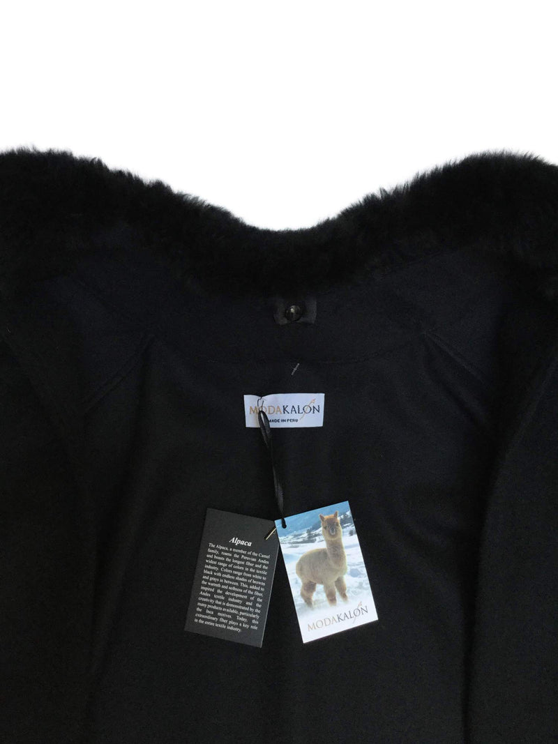 Black Alpaca Cape Coat Fur Collar-designer resale