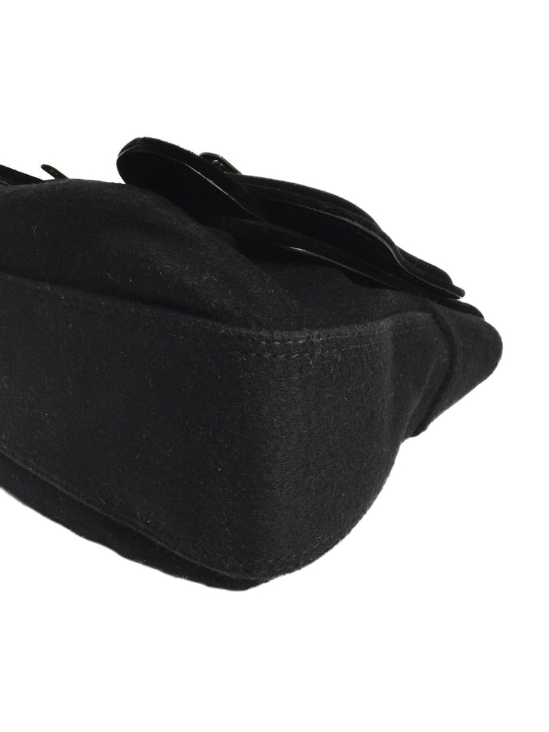Black Cashmere Velvet Flap Bag Silver Hardware-designer resale